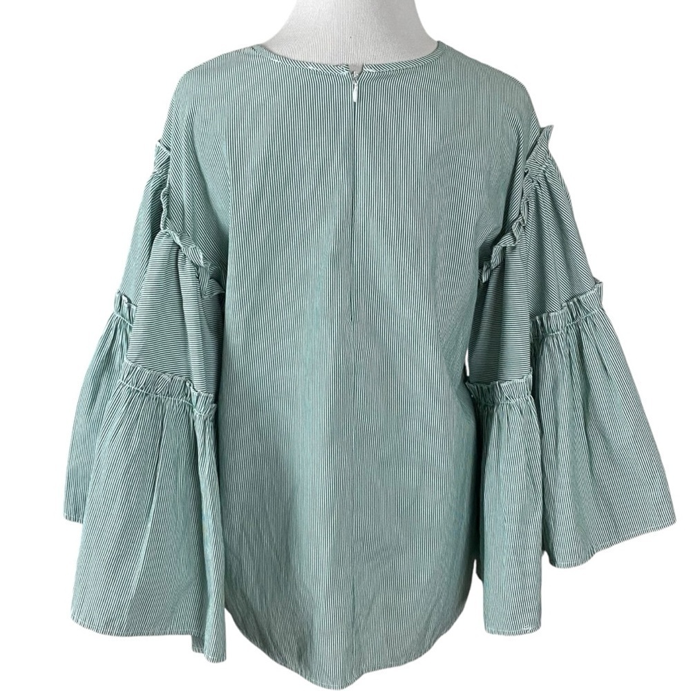 Anthropologie dRA Dramatic Bell Sleeve Striped Preppy Top in Green & White Small - Picture 5 of 10